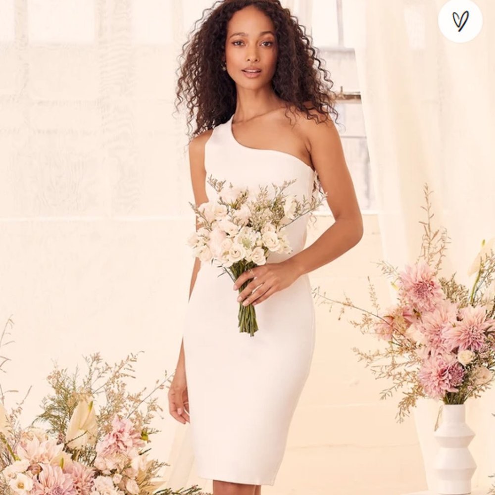Lulu's Kiss Me More White One-Shoulder Bodycon Midi Dress
